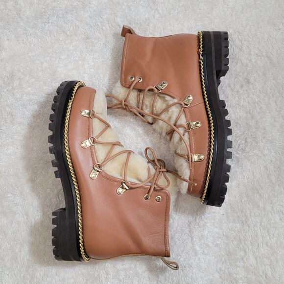 Cecelia New York Trekker Boot with Genuine Shearling Trim Sz 7 EUC Combat Chunky - Picture 3 of 14